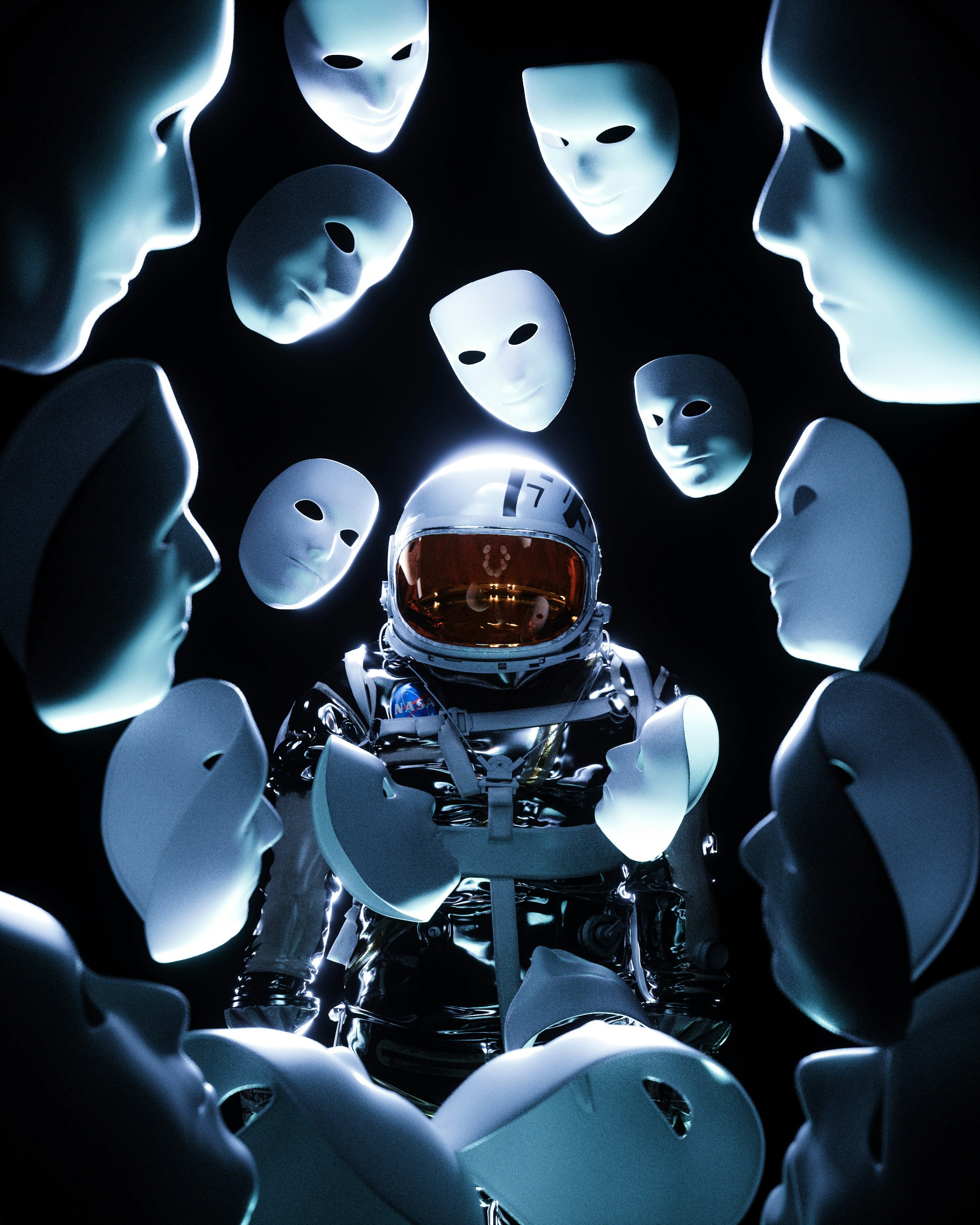 Astronaut in teal grid